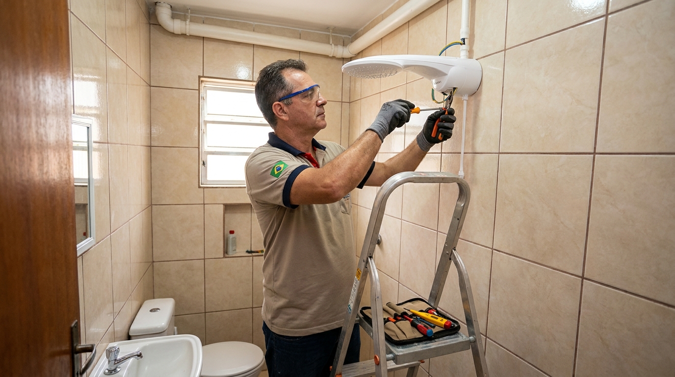 Substituição de Chuveiro Antigo na Cidade Nova, Indaiatuba‑SP